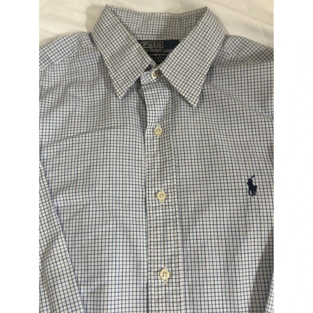 Polo Ralph Lauren Alcott Shirt Mens 16.5 Blue White‎ Grid Check Button Down